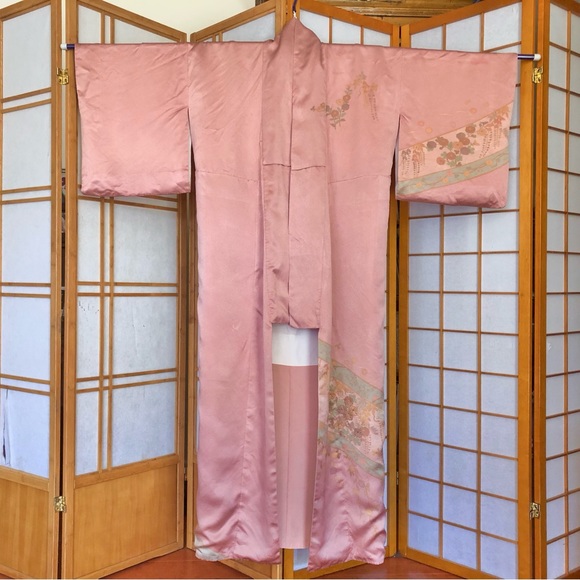 Vintage Pink Floral Japanese Silk Kimono Robe - Picture 4 of 13